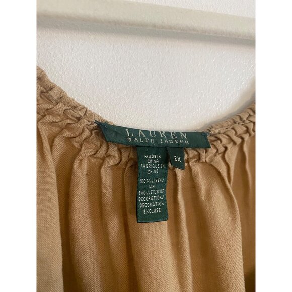 Lauren Ralph Lauren 100% Linen Beige Embroidered Peasant Boho Tunic Top Size 2X - Picture 5 of 6